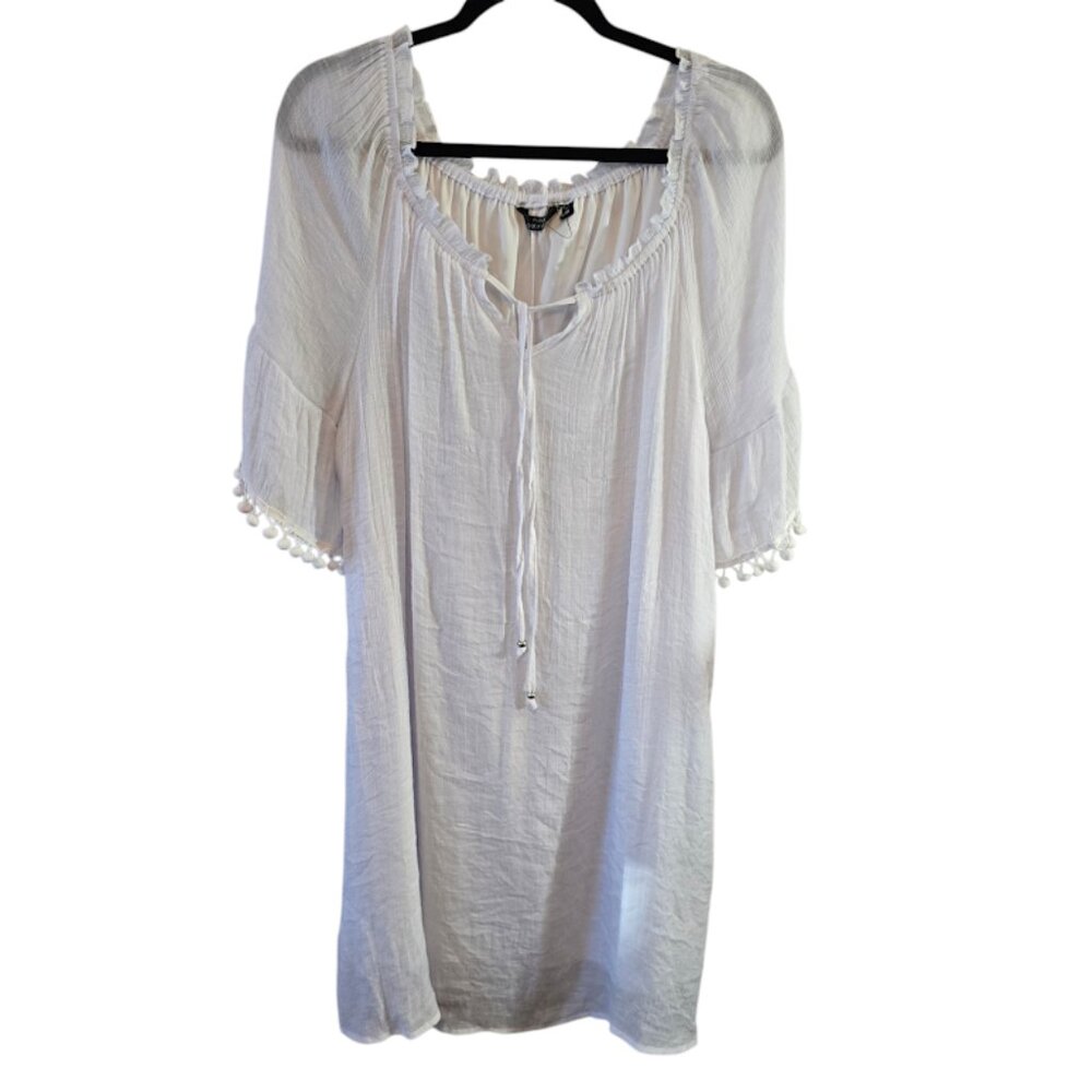 MLLE GABRIELLE WHITE GAUZE PEASANT DRESS OFF SHOULDER LINED SIZE XL NWOT